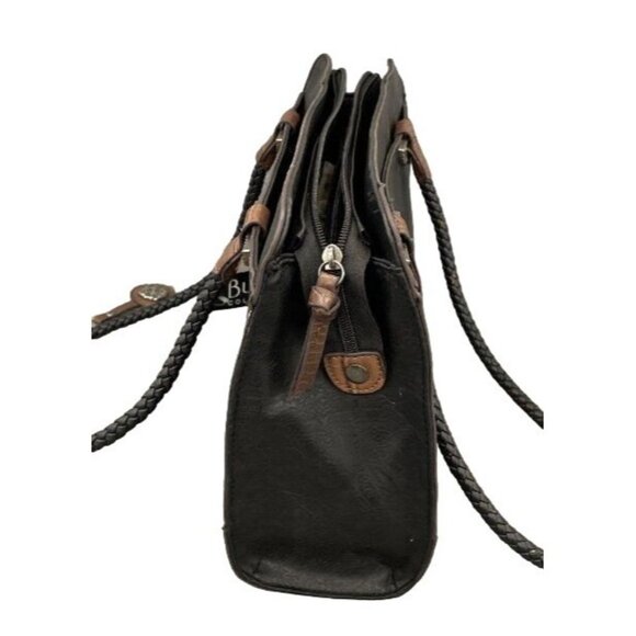 Bueno Collection Black & Brown Faux Leather Women's Handbag With Braided Handles - Picture 4 of 6